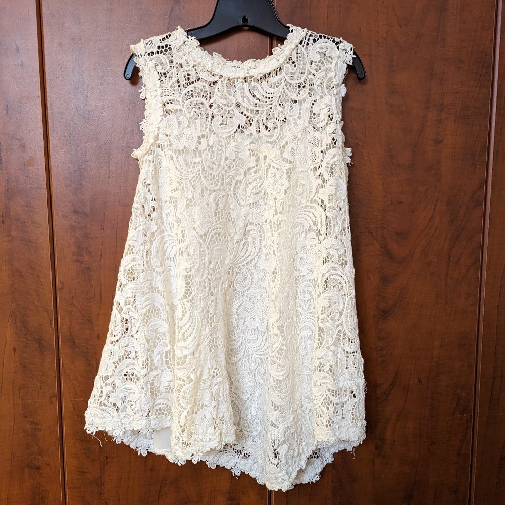 Prada ivory cream crochet lace top